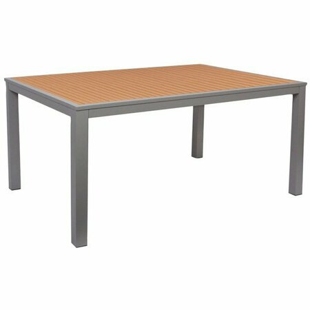 BFM SEATING BFM Longport 35'' x 71'' Silver Aluminum Bolt-Down Standard Height Table with Synthetic Teak Top 163PH3571TKS